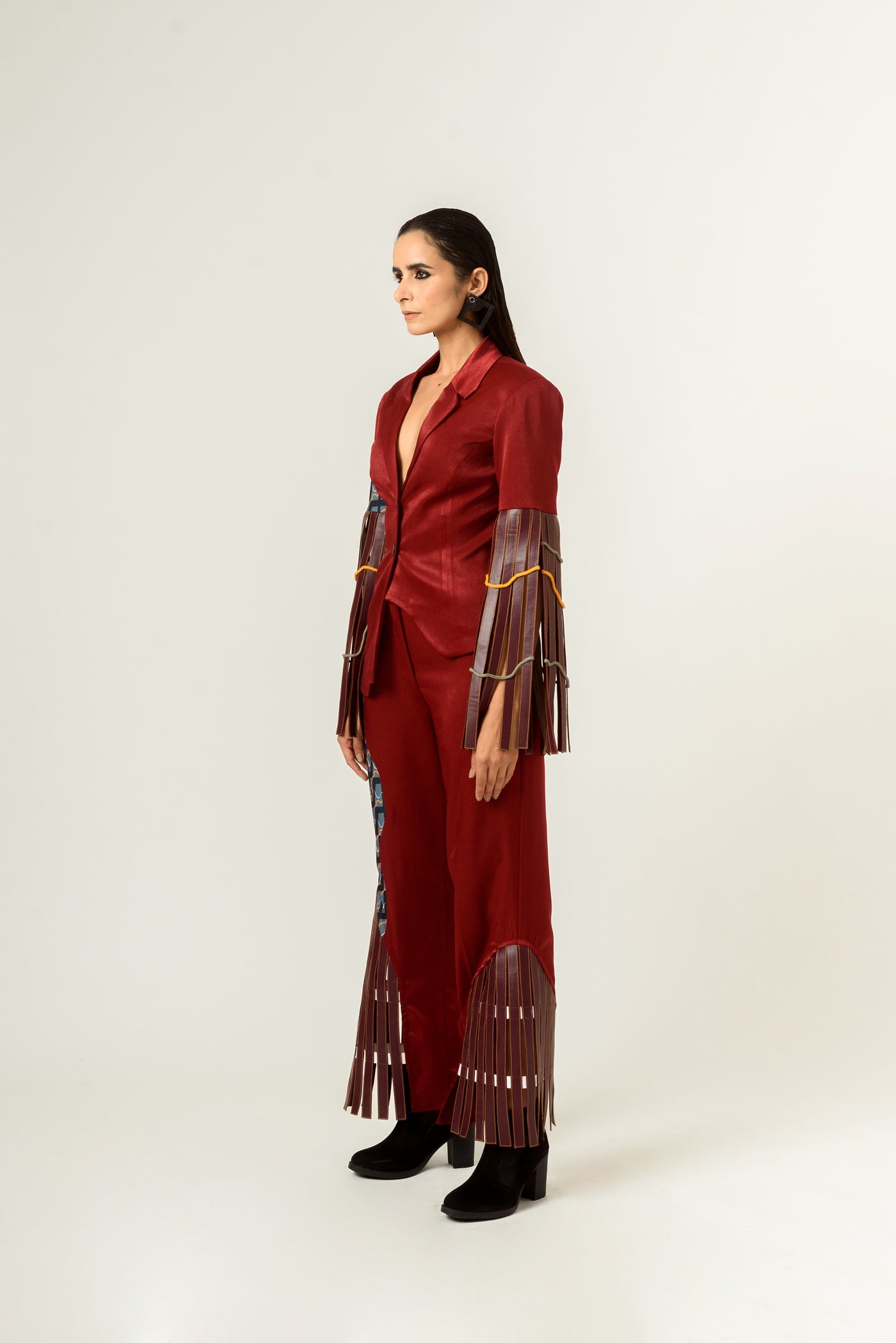 Patched Embroidered and Leather Strapped Suit - siddhantagrawal