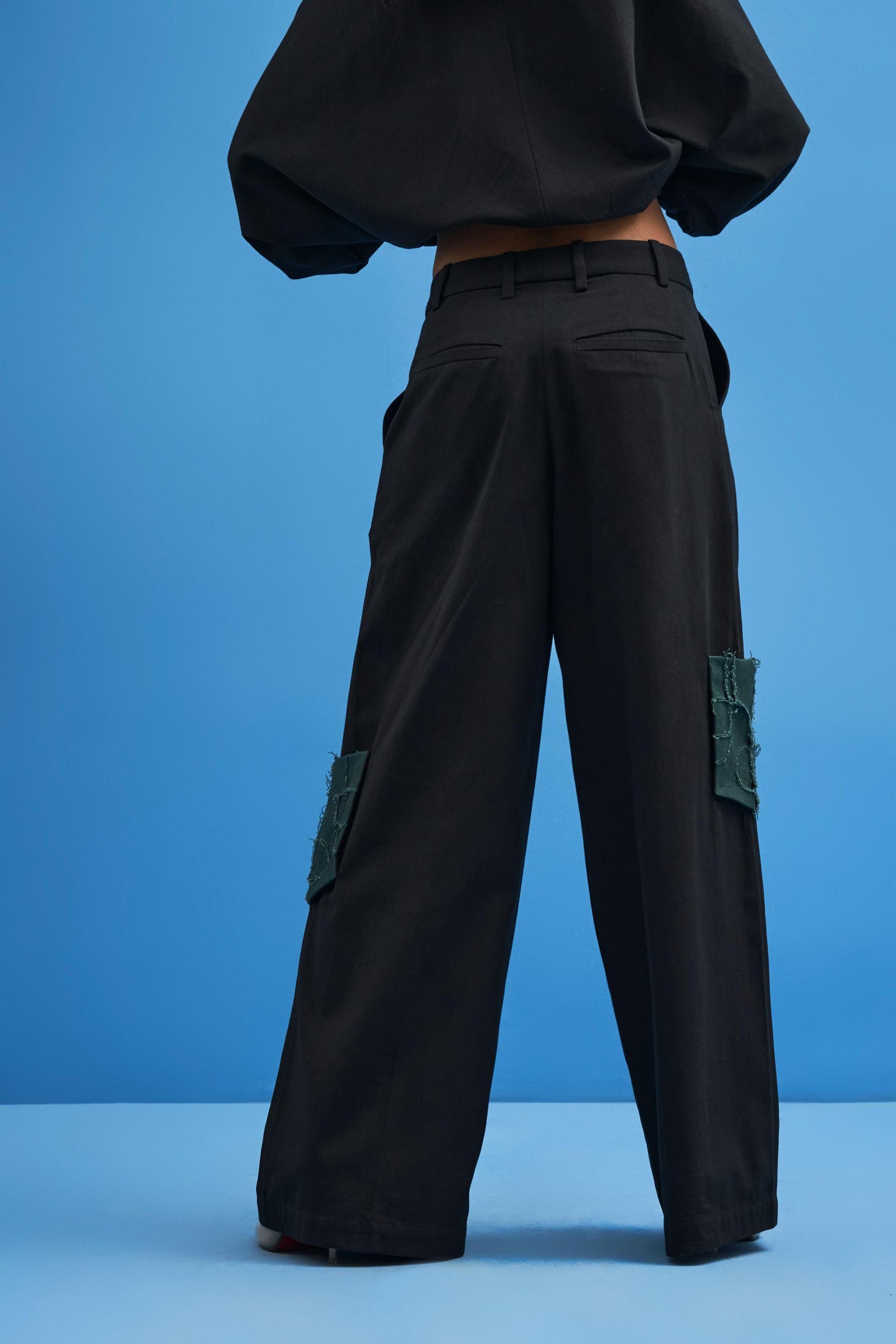 Black Shoji Patchwork Trousers - siddhantagrawal