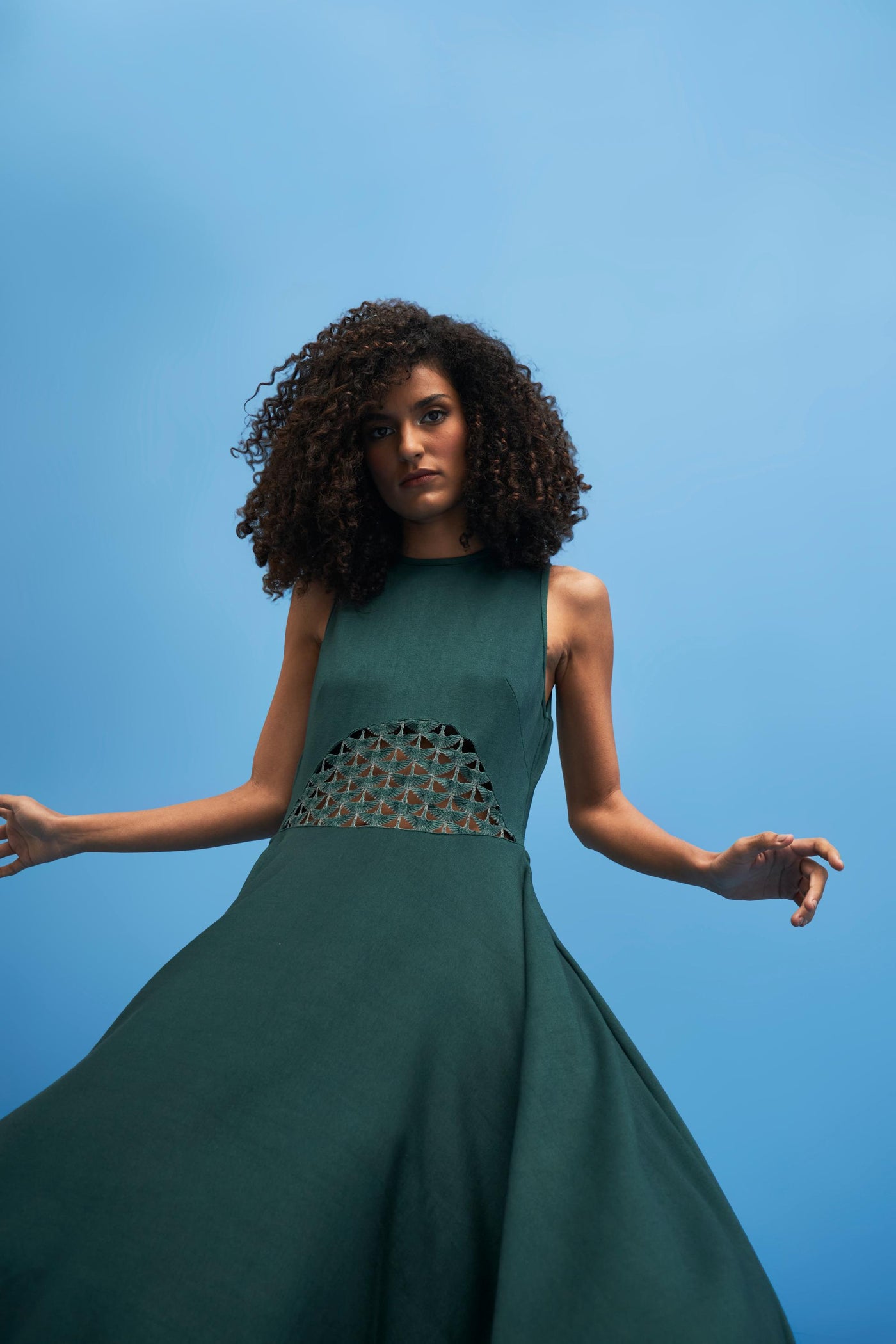 Green Crane Lace Dress
