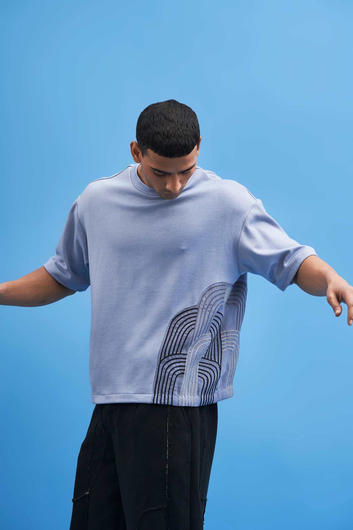 Steel Blue Chrysler Hand-Embroidered T-Shirt - siddhantagrawal