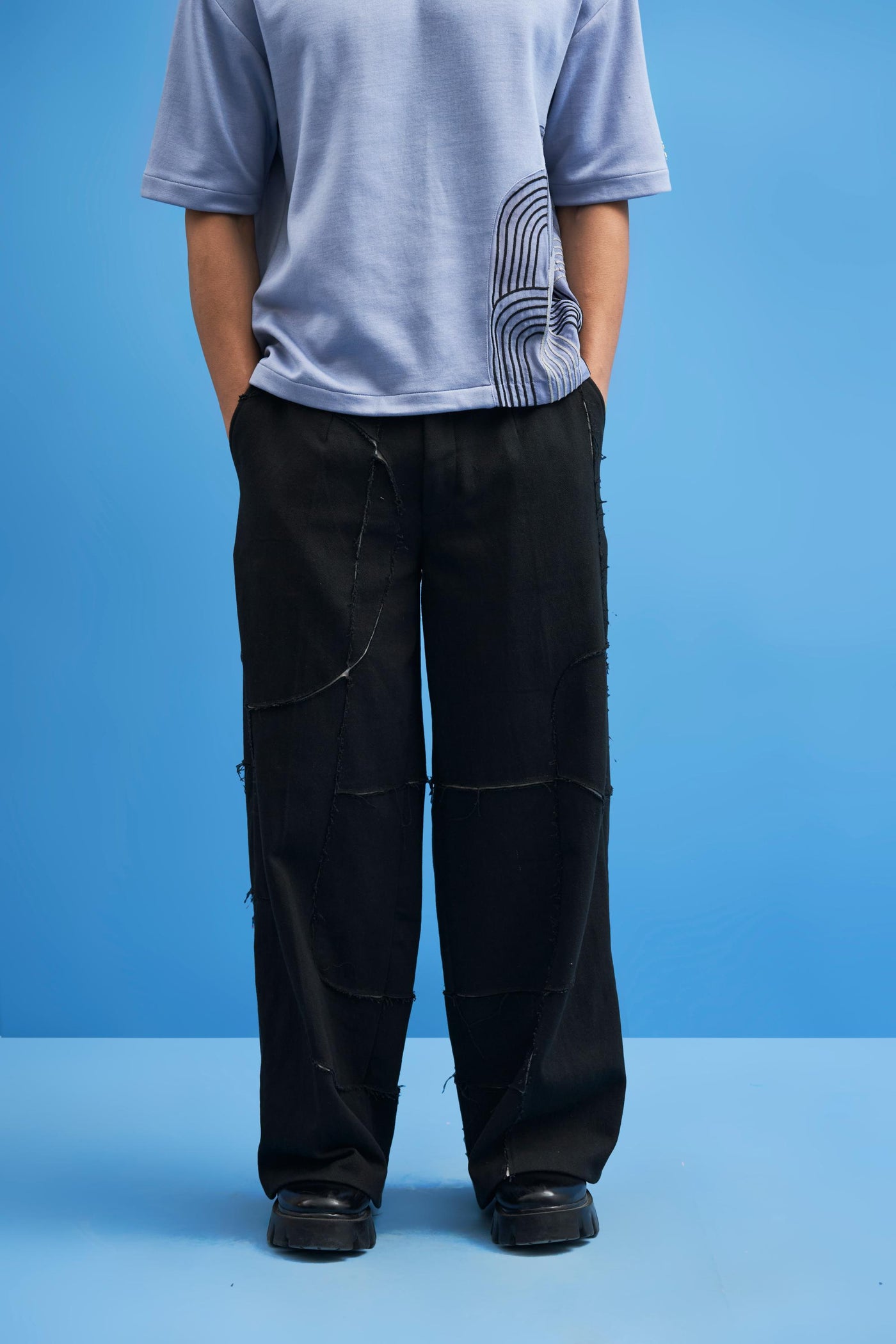 Black Shoji all-over Patchwork Trousers - siddhantagrawal
