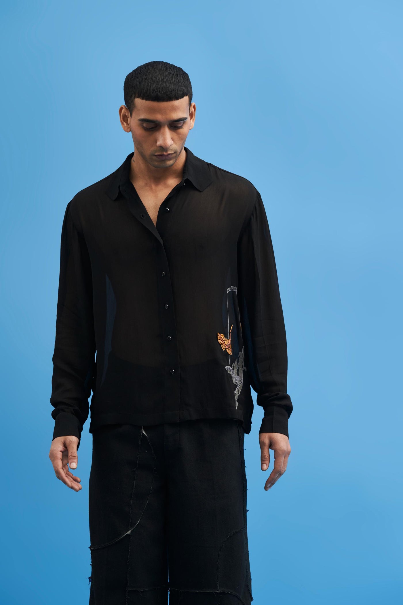 Black Sutairu Hand Embroidered Shirt - siddhantagrawal