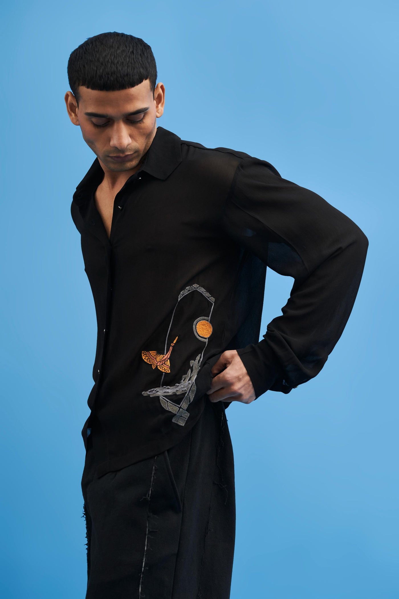 Black Sutairu Hand Embroidered Shirt - siddhantagrawal