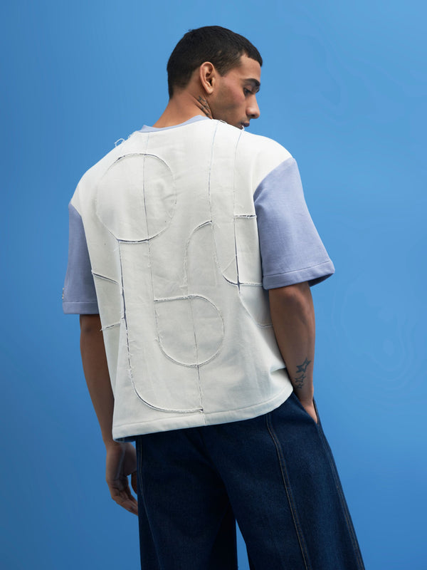 Steel Blue Shoji Patch Work T-Shirt - siddhantagrawal