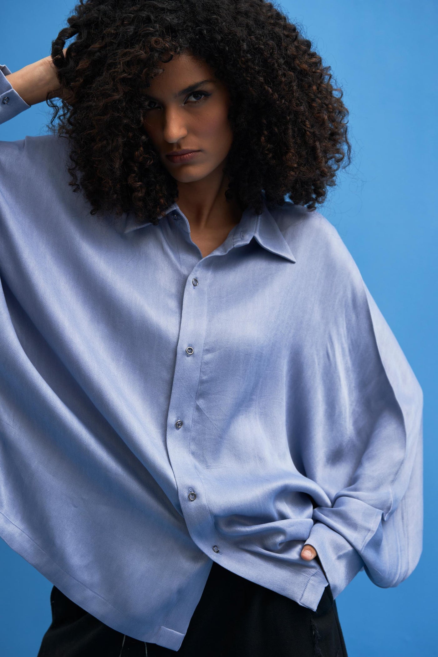 Steel Blue Batwing Shirt - siddhantagrawal