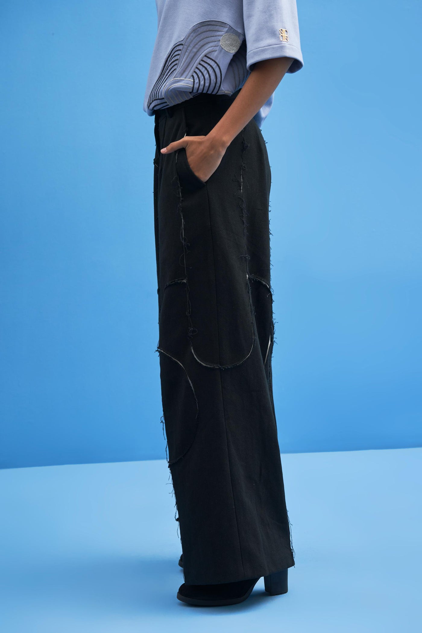Black Shoji all-over Patchwork Trousers - siddhantagrawal