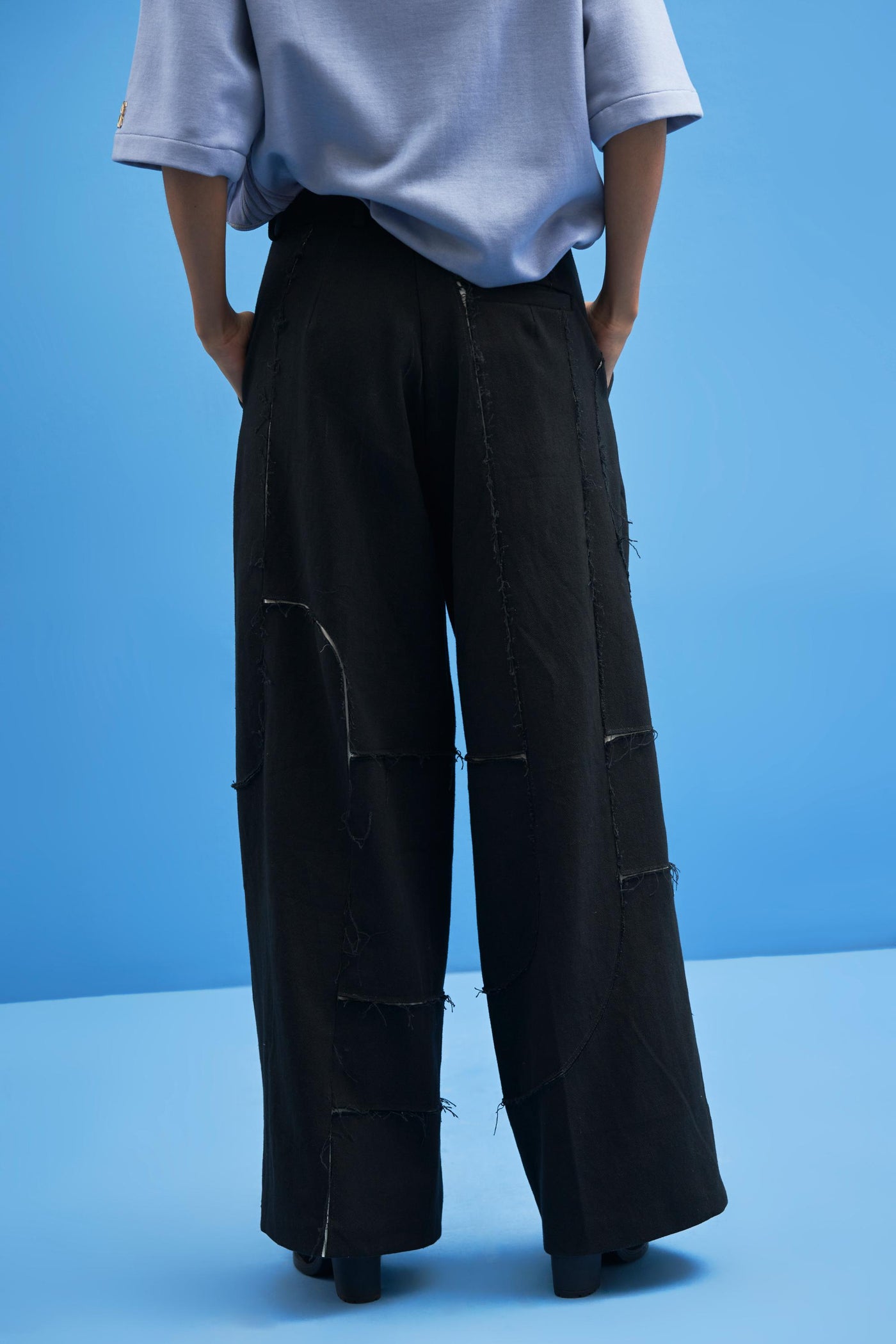 Black Shoji all-over Patchwork Trousers - siddhantagrawal