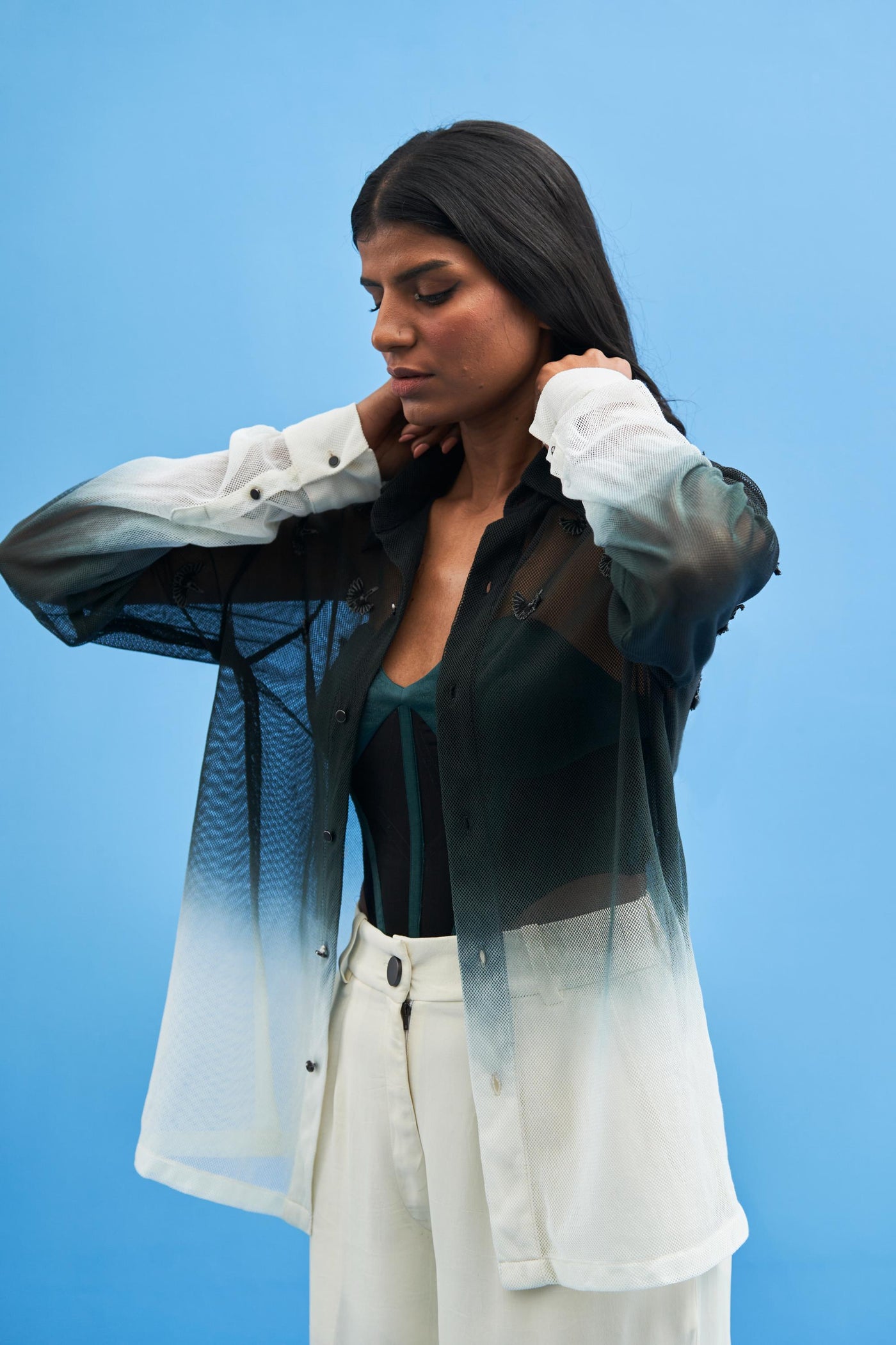 Ombré Crane Mesh Shirt - siddhantagrawal