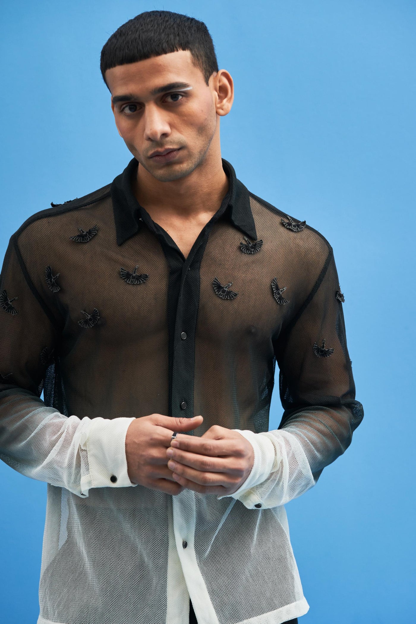 Ombré Crane Mesh Shirt - siddhantagrawal