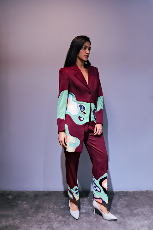 MAROON UNDEFINED APPLIQUE SUIT