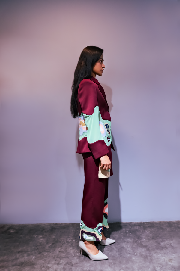 MAROON UNDEFINED APPLIQUE SUIT