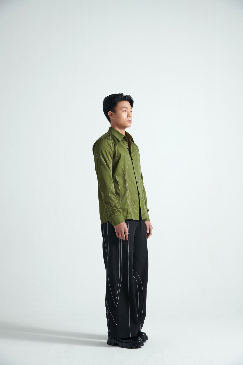 Olive Linear-Stitch Shirt