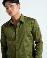 Olive Linear-Stitch Shirt