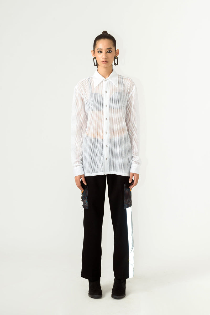 Unisex Dramatic White Mesh Shirt - siddhantagrawal