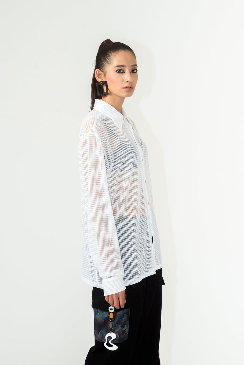 Unisex Dramatic White Mesh Shirt - siddhantagrawal