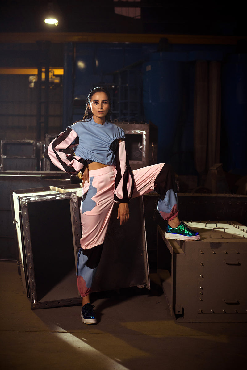 Peach-Blue Long Sleeve Top - siddhantagrawal