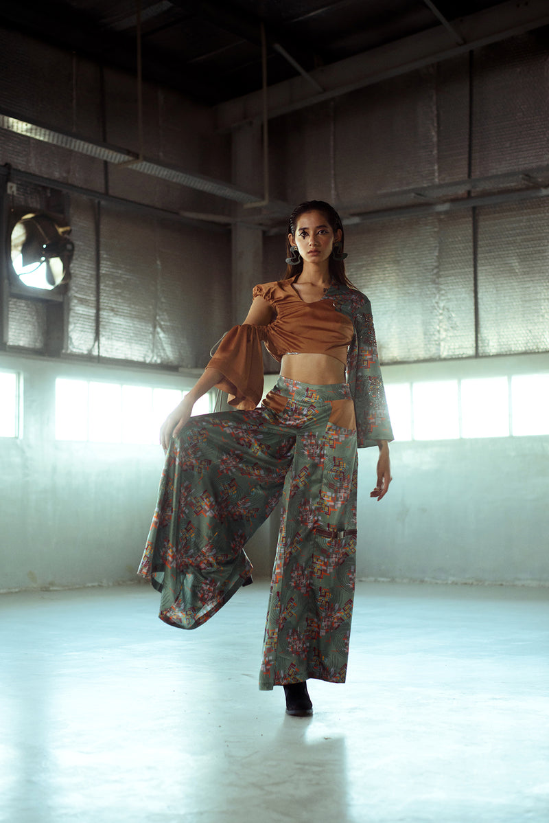 Longing Binary Print Flared Trousers - siddhantagrawal