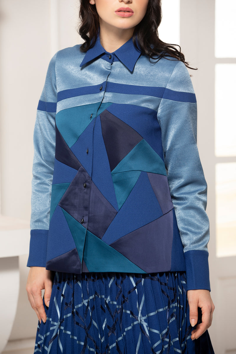 BLUE MONOTONE COLOUR BLOCK SHIRT - siddhantagrawal