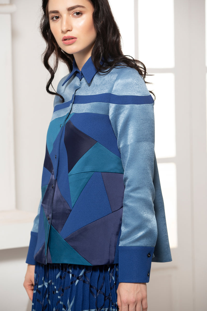 BLUE MONOTONE COLOUR BLOCK SHIRT - siddhantagrawal