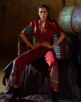 Patched Embroidered and Leather Strapped Suit - siddhantagrawal