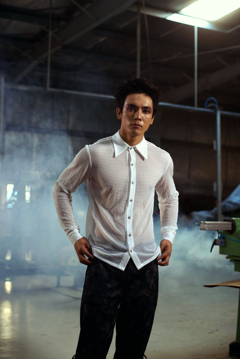 Unisex Dramatic White Mesh Shirt - siddhantagrawal