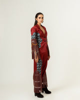 Patched Embroidered and Leather Strapped Suit - siddhantagrawal
