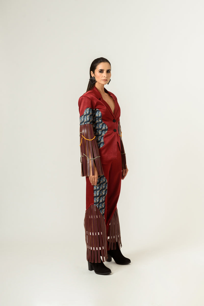 Patched Embroidered and Leather Strapped Suit - siddhantagrawal