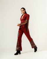 Patched Embroidered and Leather Strapped Suit - siddhantagrawal