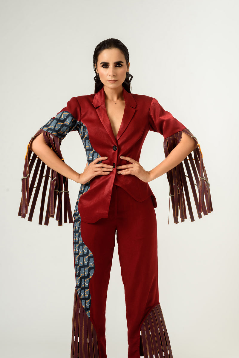 Patched Embroidered and Leather Strapped Suit - siddhantagrawal
