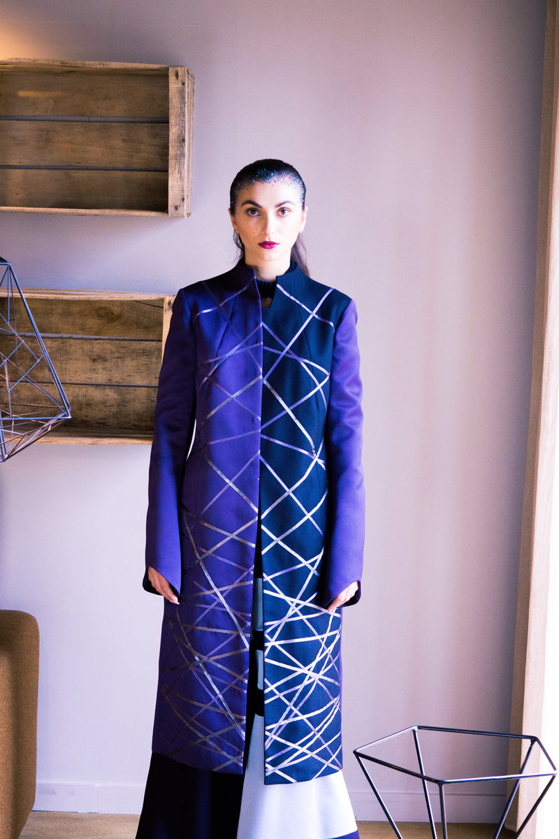 SA Grad Blue Monotone Long Coat - siddhantagrawal