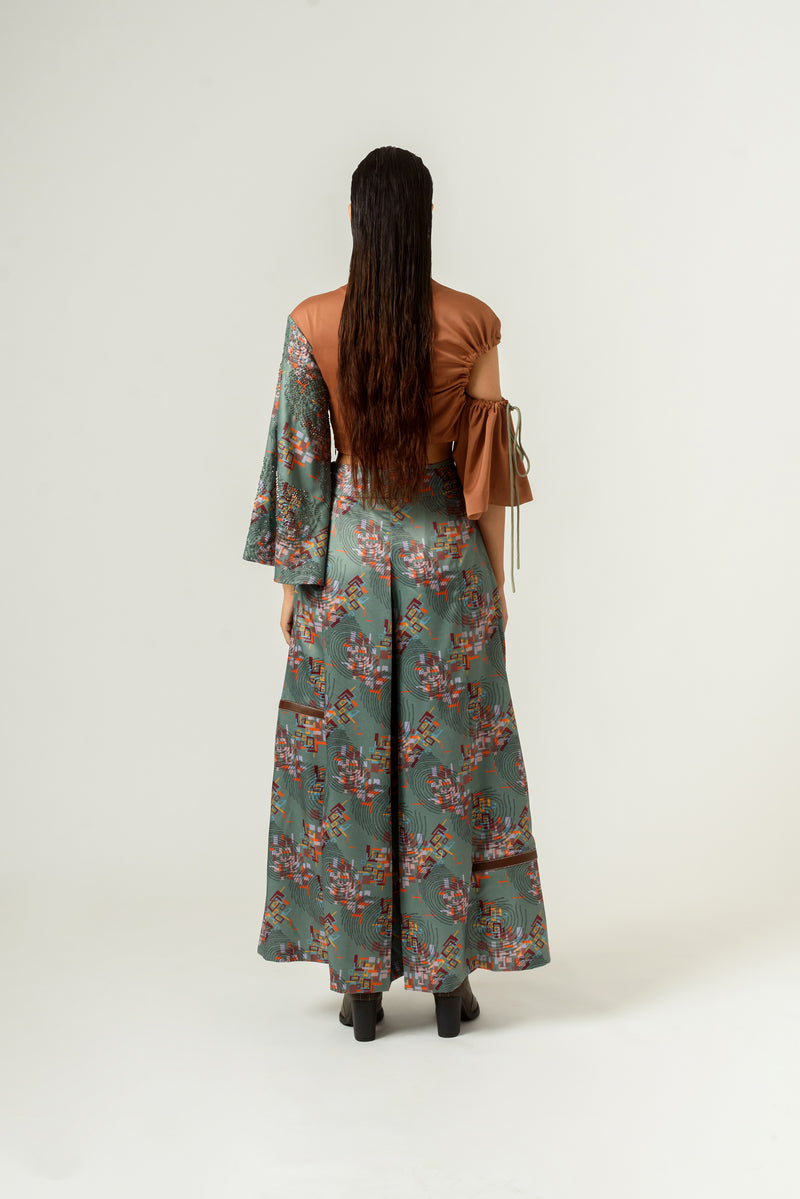 Longing Binary Print Flared Trousers - siddhantagrawal