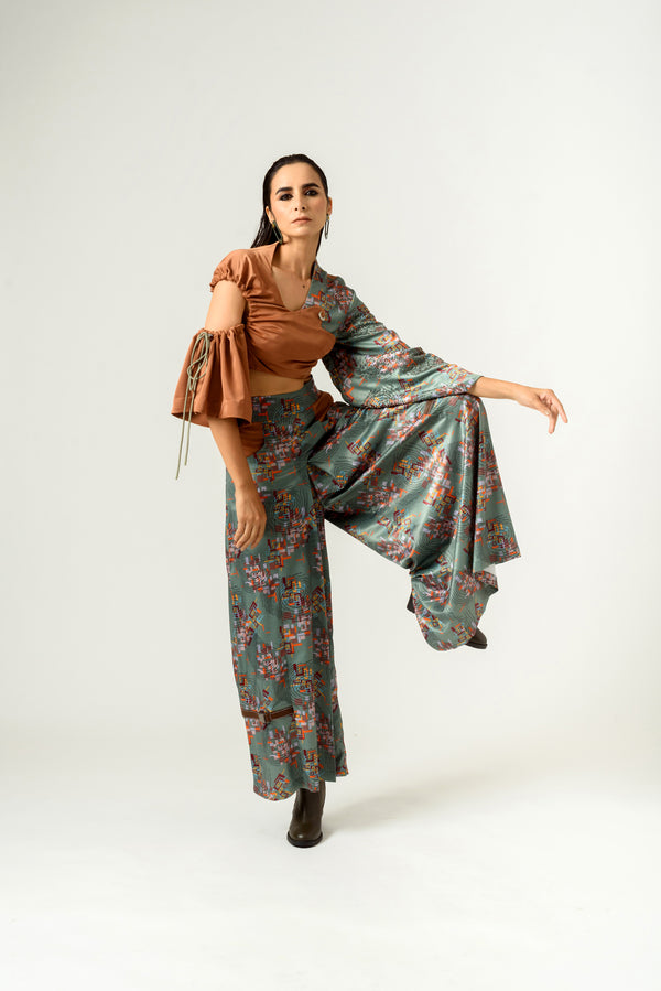 Longing Binary Print Flared Trousers - siddhantagrawal