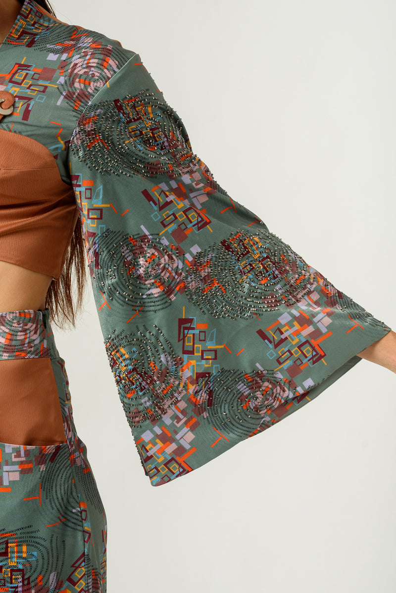 Irregular Sleeve Printed Crop Top - siddhantagrawal