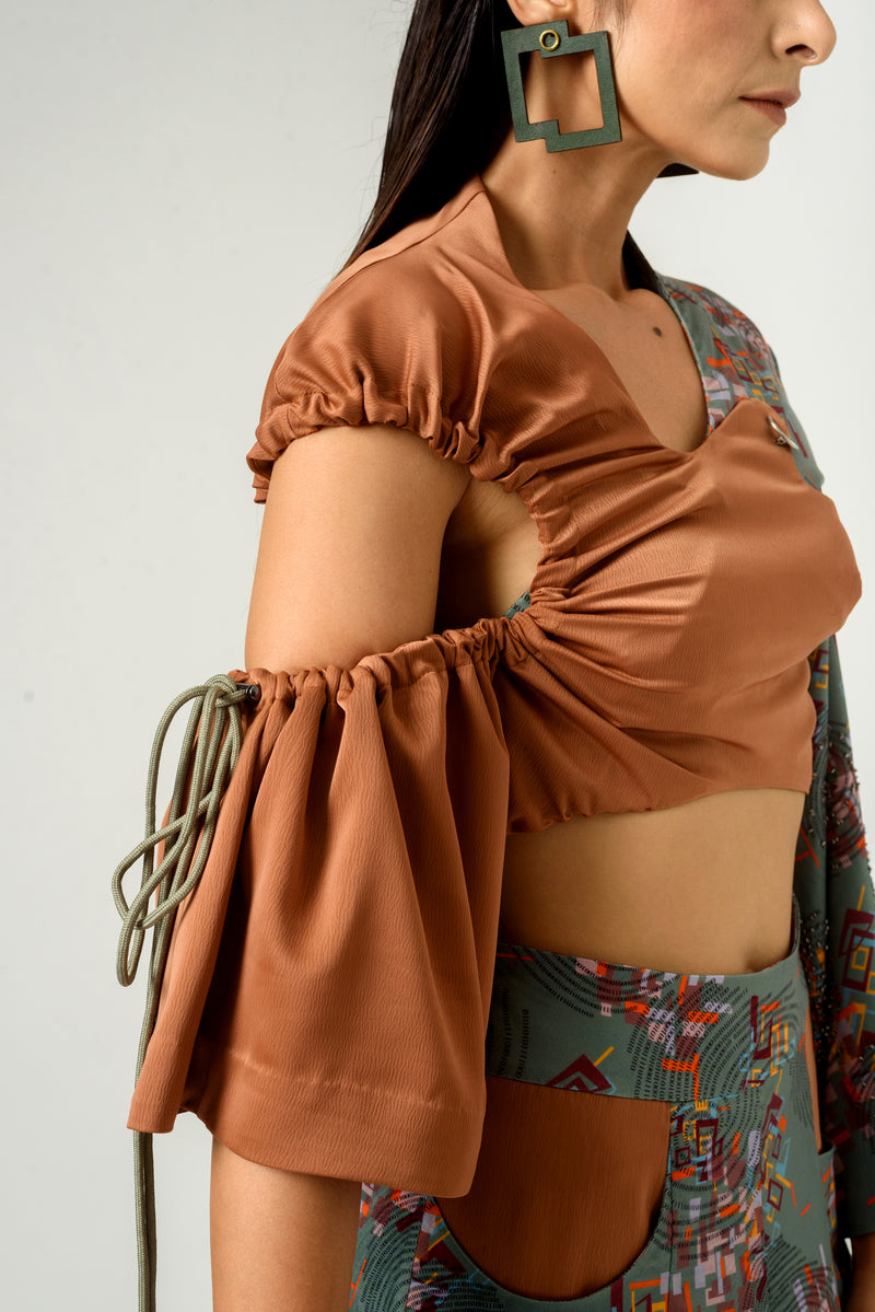 Irregular Sleeve Printed Crop Top - siddhantagrawal