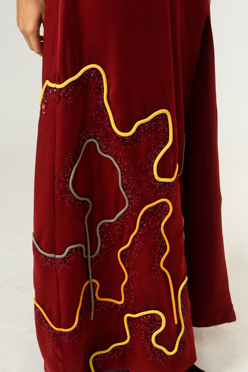 Low Neckline Leather Embroidered Gown - siddhantagrawal