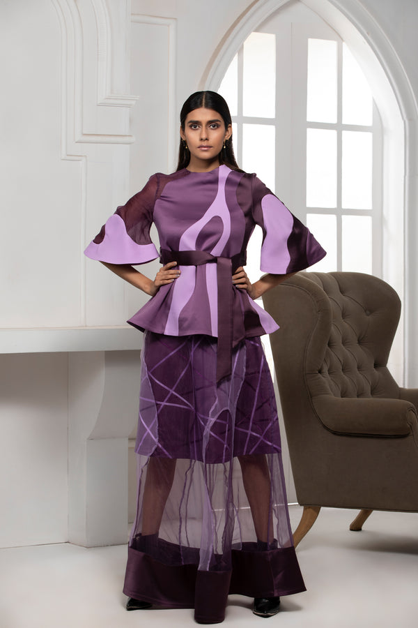 MOVE MONOTONE TWO LAYER SKIRT SATIN TEXTILE AND NYLON PANELLING - siddhantagrawal