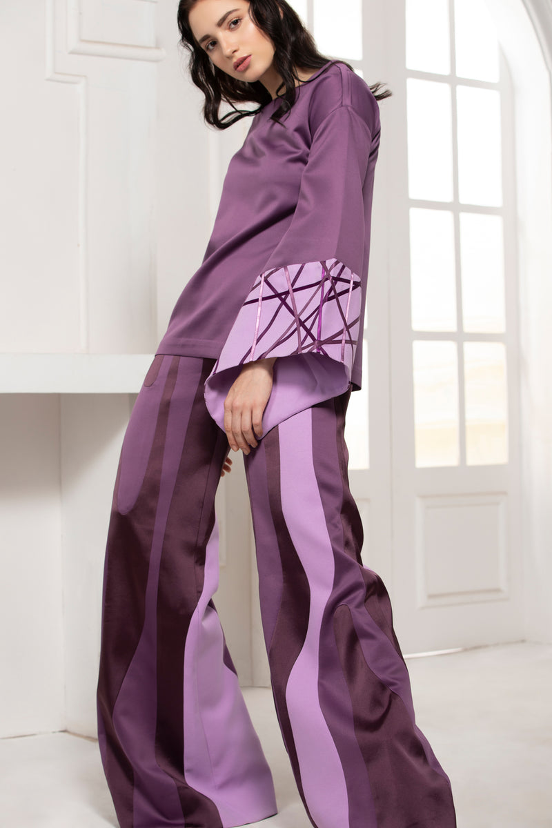 MOVE MONOTONE BELL SLEEVE SATIN TEXTILE TOP - siddhantagrawal
