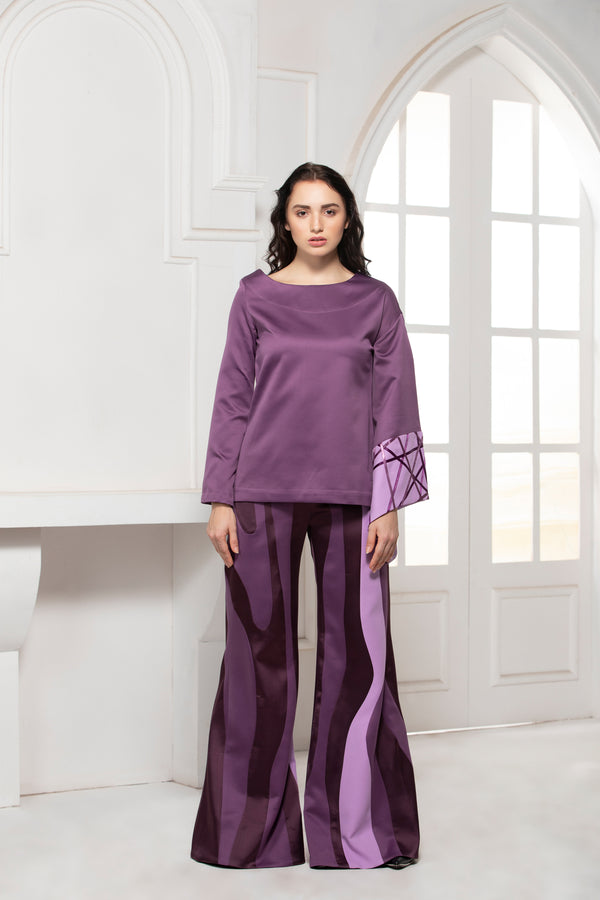 MOVE MONOTONE BELL SLEEVE SATIN TEXTILE TOP - siddhantagrawal