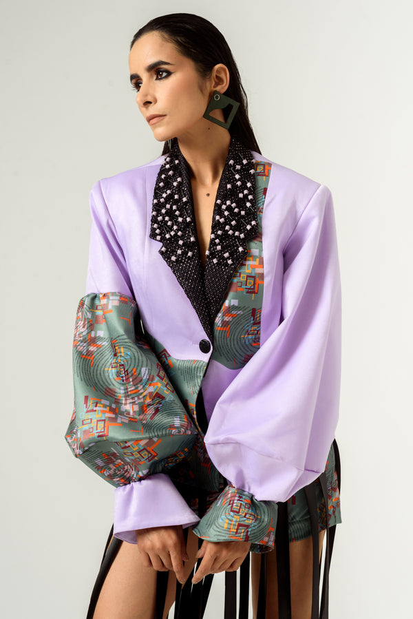 Patched Embroidered Lilac Blazer - siddhantagrawal