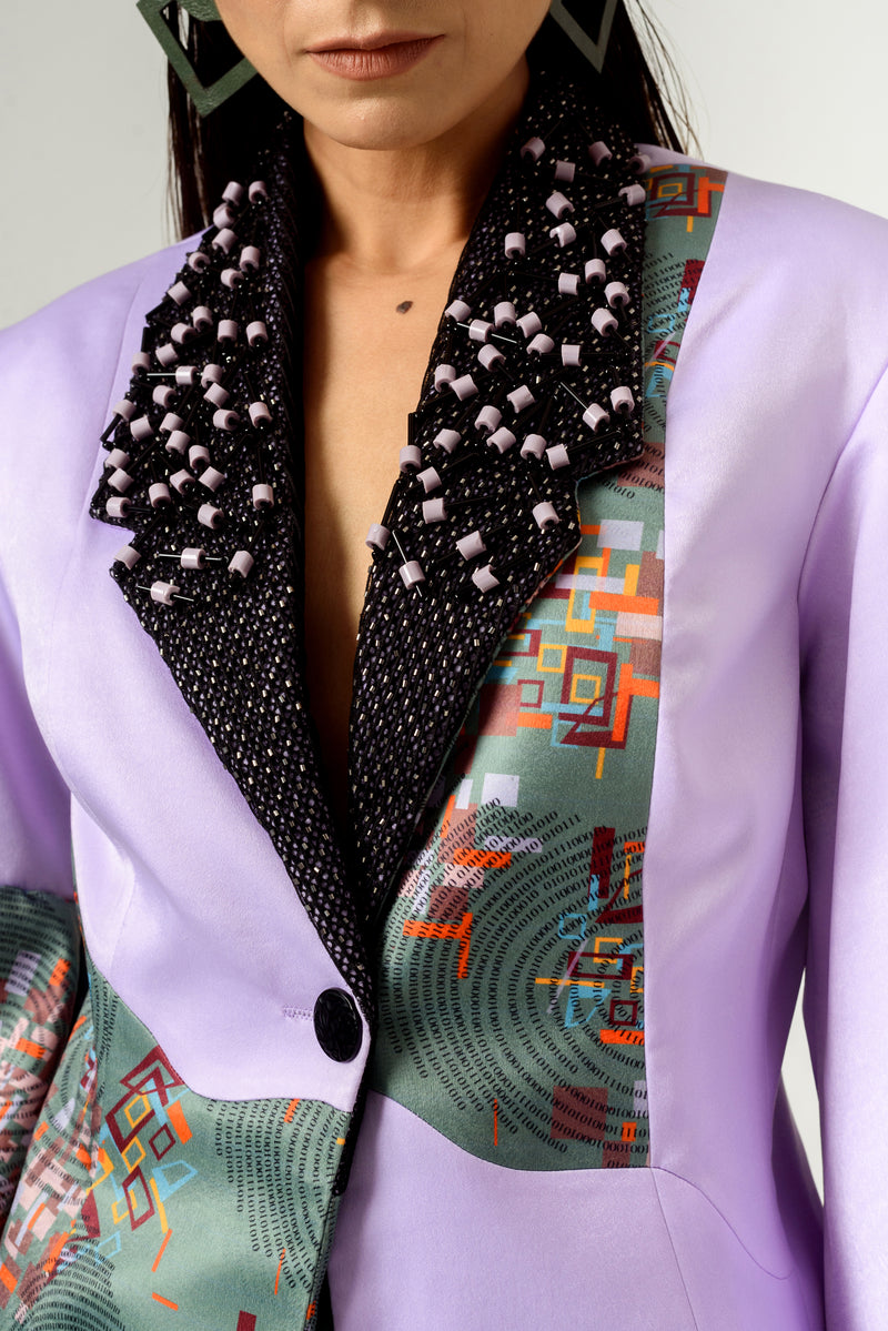Patched Embroidered Lilac Blazer - siddhantagrawal