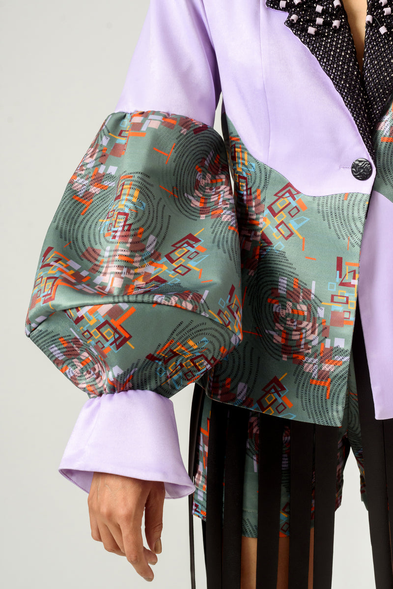 Patched Embroidered Lilac Blazer - siddhantagrawal