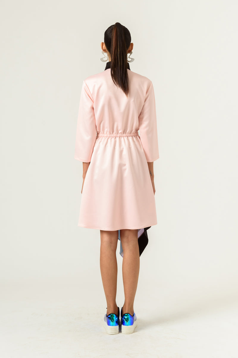 Peach-Blue High Low Fitted Dress - siddhantagrawal