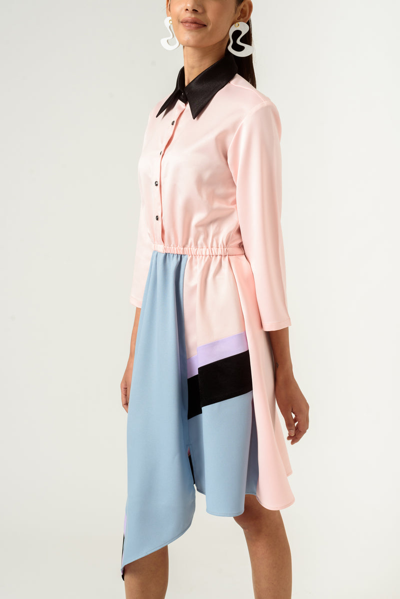 Peach-Blue High Low Fitted Dress - siddhantagrawal