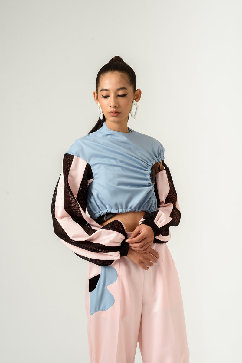 Peach-Blue Long Sleeve Top - siddhantagrawal