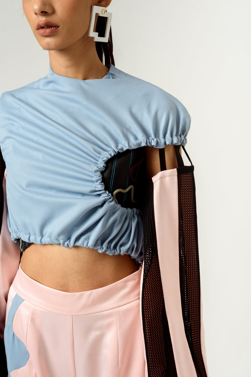 Peach-Blue Long Sleeve Top - siddhantagrawal