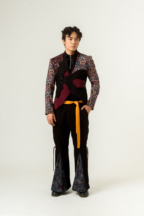 Flared Trouser With Orange Belt - siddhantagrawal