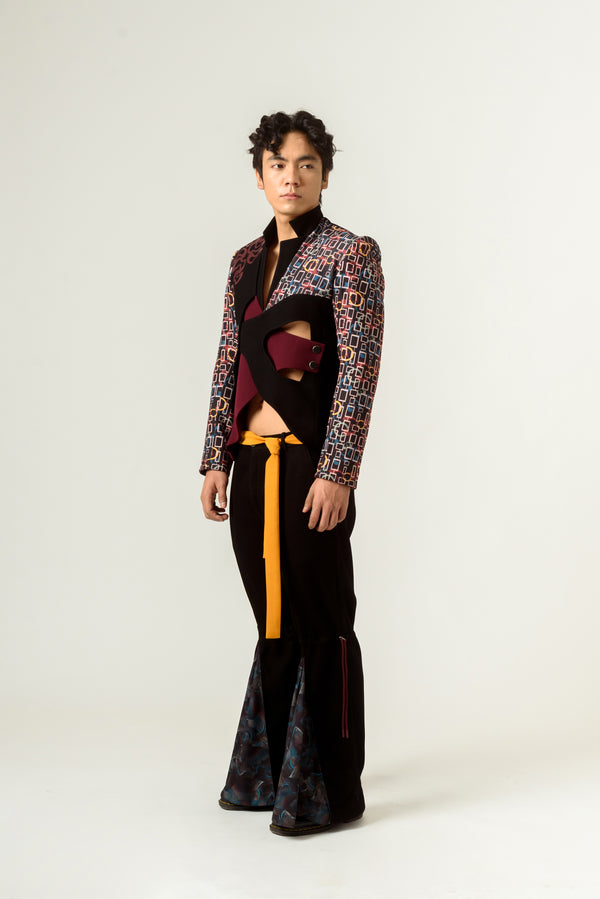 Flared Trouser With Orange Belt - siddhantagrawal