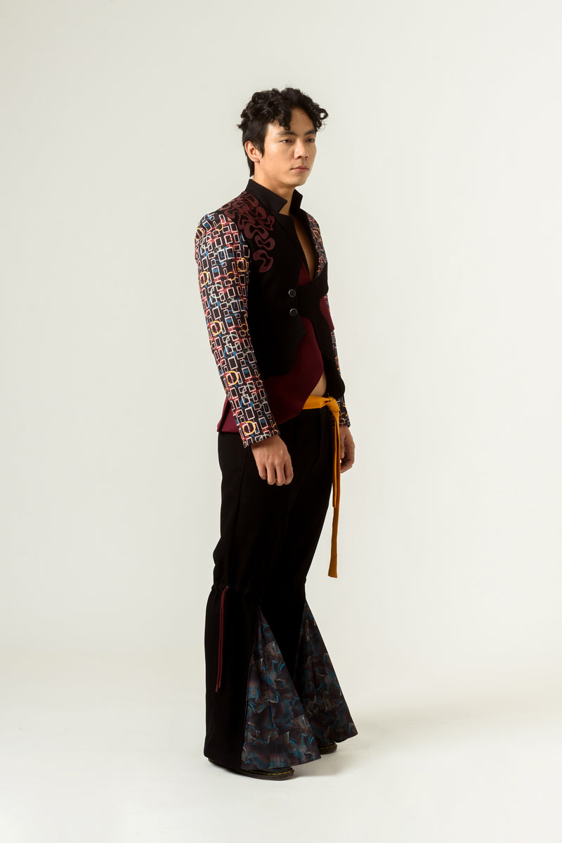 Flared Trouser With Orange Belt - siddhantagrawal