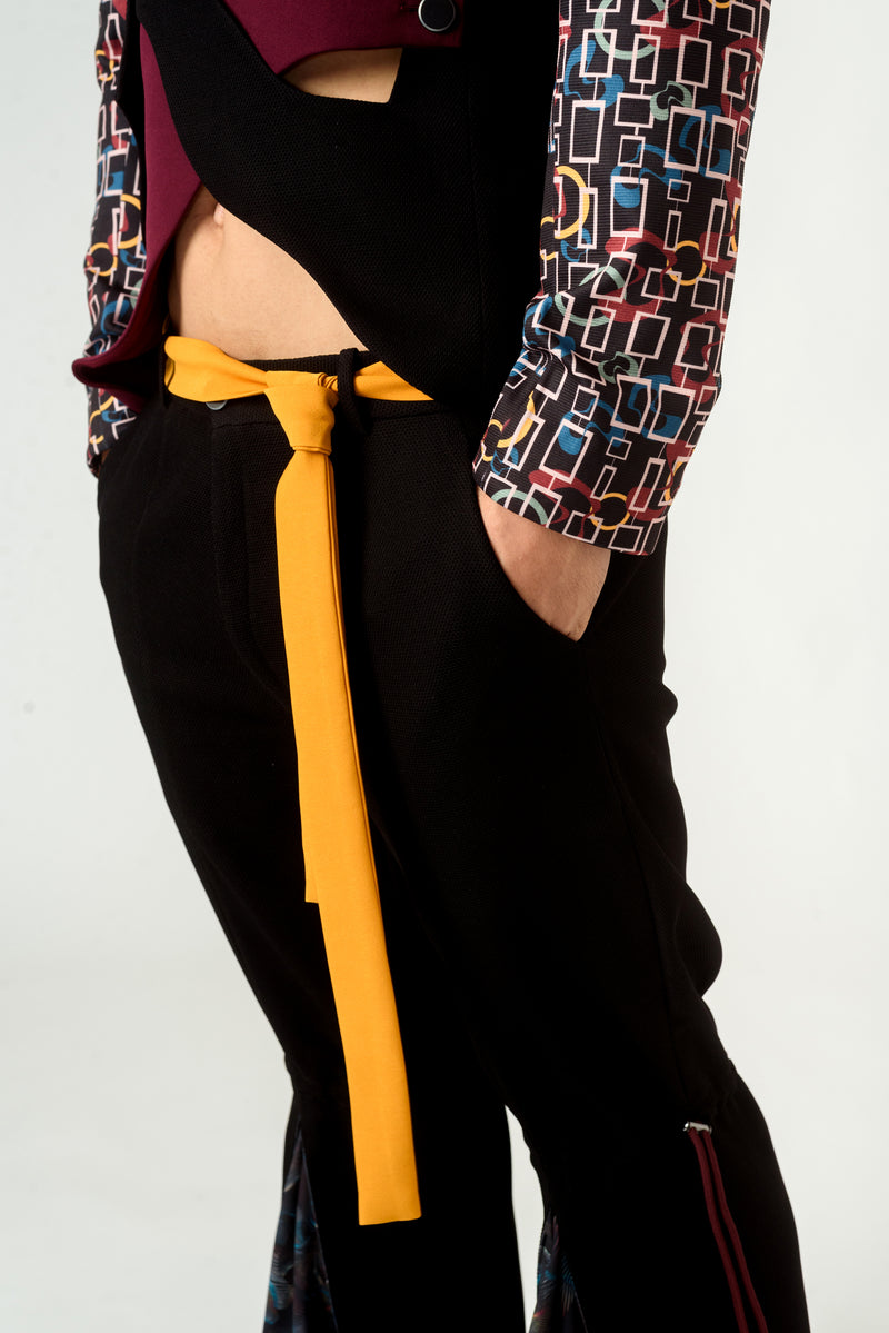 Flared Trouser With Orange Belt - siddhantagrawal