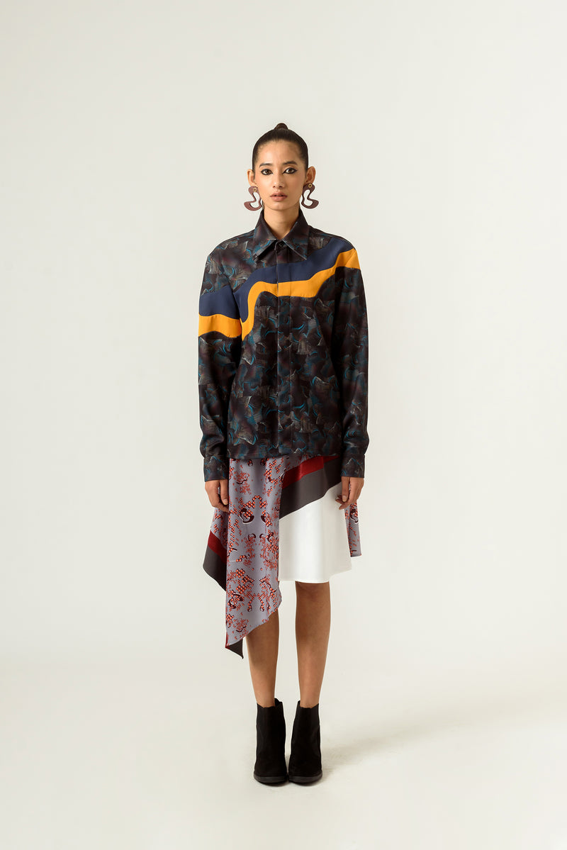 Unisex Agitation Print Panelled Shirt - siddhantagrawal